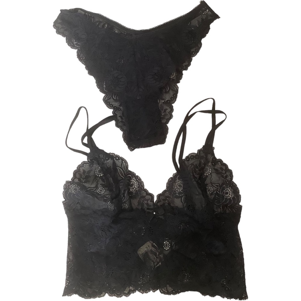 Vtg 80s Victoria’s Secret lingerie set of 2 strappy bralette and panties black